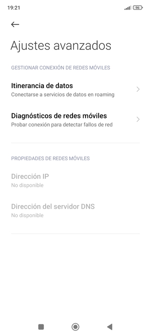 Seleccione Itinerancia de datos