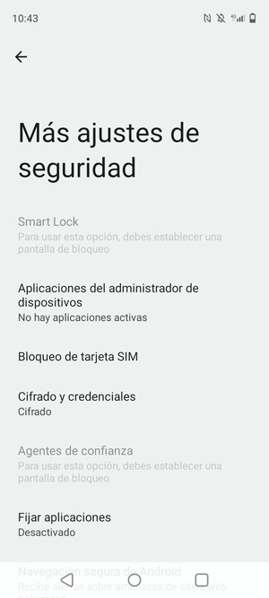 Seleccione Bloqueo de tarjeta SIM