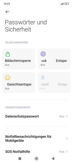 Um Ihre Bildschirmsperre zu aktivieren, gehen Sie zurück zum Passwörter und Sicherheit Menü und wählen Sie  Bildschirmsperre