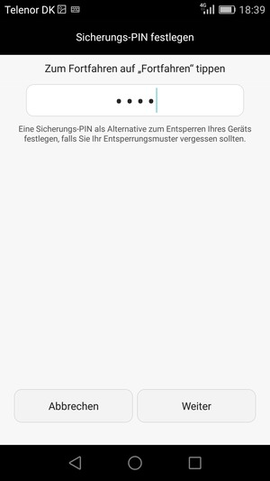 Geben Sie eine Sicherungs-PIN ein und wählen Sie Weiter