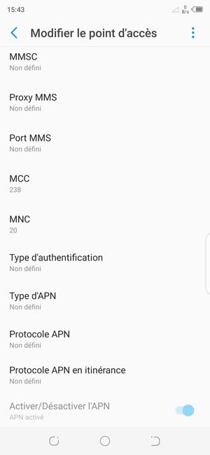 Faites défiler vers le bas et saisissez les informations Internet