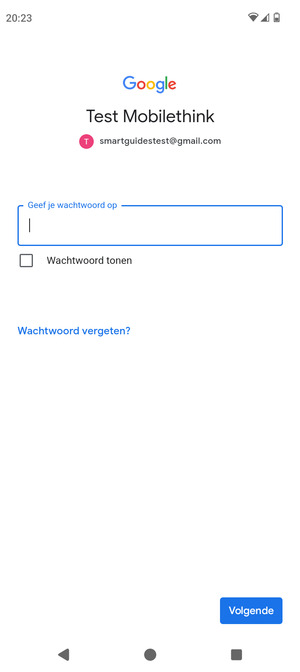 Voer uw wachtwoord in en selecteer Volgende