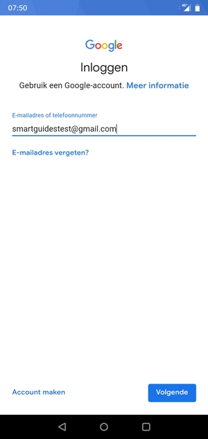 Voer uw Gmail adres in en selecteer Volgende