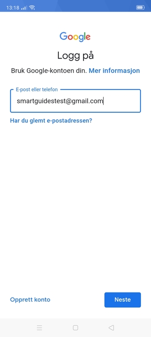 Skriv inn din Gmail-adresse og velg Neste