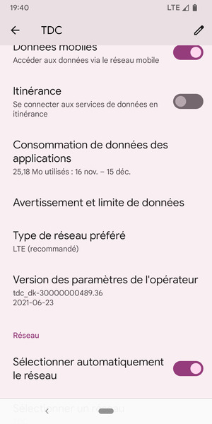 Faites défiler et sélectionnez Type de réseau préféré