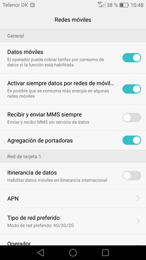 Desplácese a Red de tarjeta 1 o Red de tarjeta 2 y seleccione APN