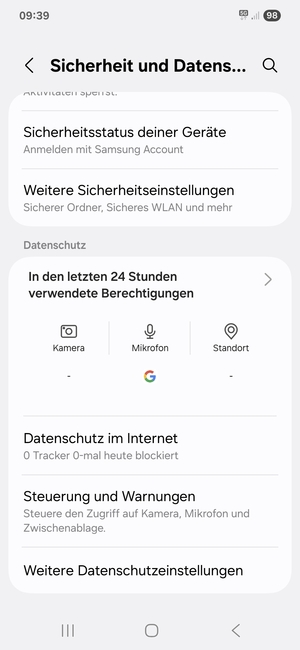 Scrollen Sie und wählen Sie Weitere Sicherheitseinstellungen