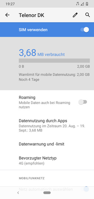 Wählen Sie Bevorzugter Netztyp