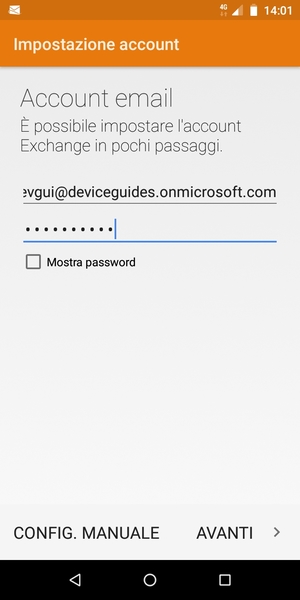 Inserisci il tuo indirizzo email e password. Seleziona CONFIG. MANUALE
