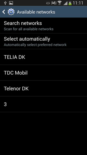 Select a network operator from the list