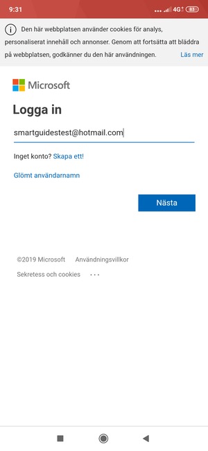 Ange din Hotmail-adress och välj Nästa