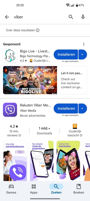 Selecteer de app