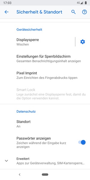Scrollen Sie und wählen Sie Erweitert