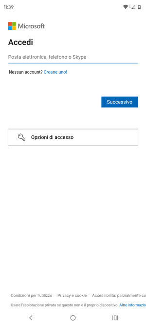 Inserisci il tuo indirizzo email e seleziona Avanti