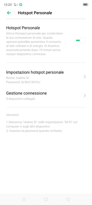 Il telefono è ora pronto per essere usato come modem