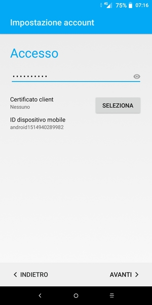 Inserisci la tua password e seleziona AVANTI