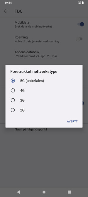 Velg ønsket alternativ