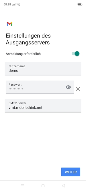 Geben Sie die Server-Adresse für ausgehende Post ein