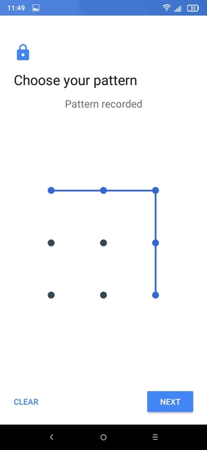 Draw an unlock pattern and select NEXT