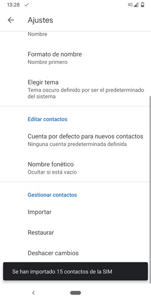 Sus contactos se guardarán en su cuenta de Google y se guardarán en su teléfono la próxima vez que Google sea sincronizado.