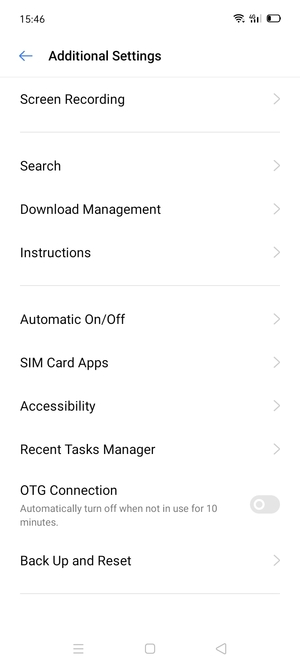 Scroll to and select Back Up and Reset
