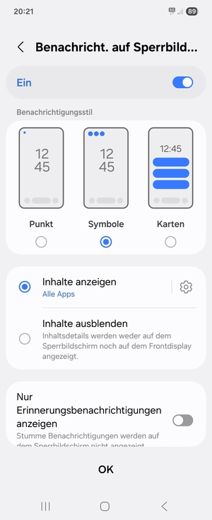 Wählen Sie Ihre bevorzugten Optionen und wählen Sie OK