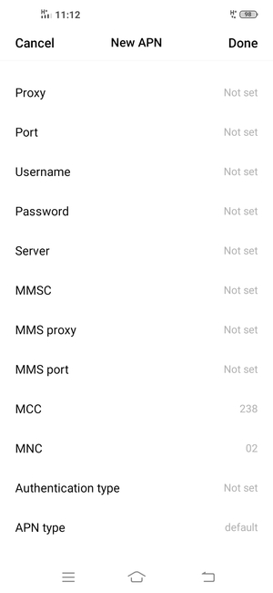 Scroll down and enter MMS information