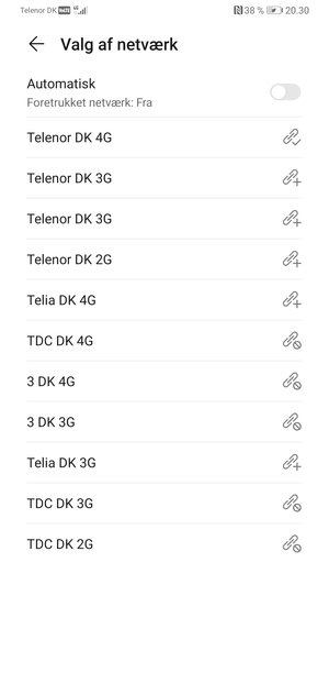 Vælg en netværksudbyder fra listen