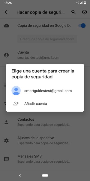 Seleccione su cuenta de copia de seguridad