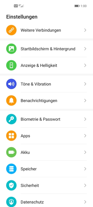Um Ihre Bildschirmsperre zu aktivieren, gehen Sie zum Einstellungen Menü und wählen Sie  Biometrie & Passwort