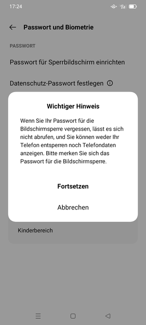 Wählen Sie Fortsetzen