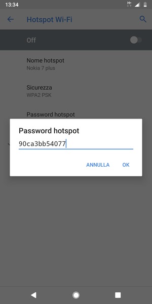 Inserisci una password dell'hotspot Wi-Fi di almeno 8 caratteri e seleziona OK