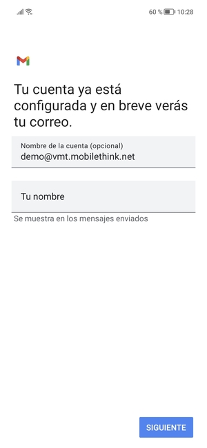 Déle a su cuenta un nombre y escriba su nombre. Seleccione SIGUIENTE