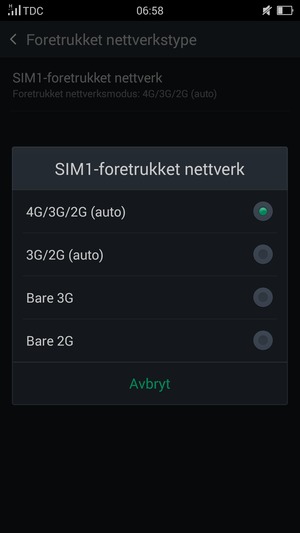 Velg ønsket alternativ