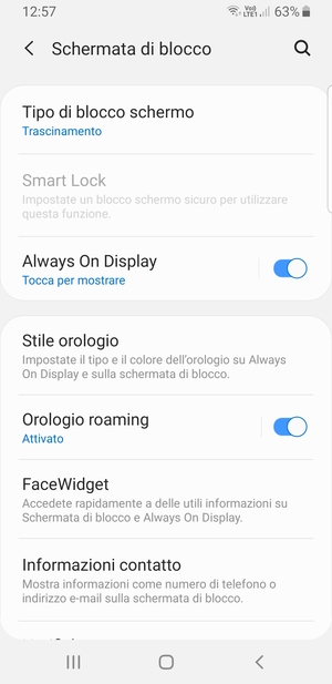 Seleziona Tipo di blocco schermo