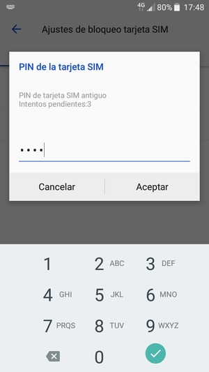 Introduzca su PIN de tarjeta SIM antiguo y seleccione Aceptar