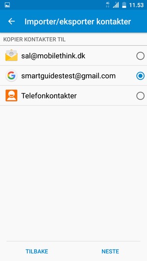 Velg Google-konto og velg NESTE