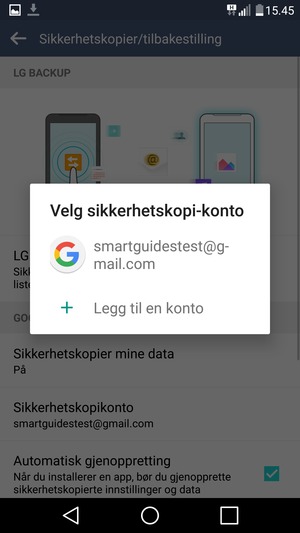 Velg sikkerhetskopi-kontoen din
