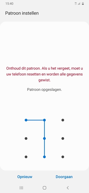 Teken een ontgrendelingspatroon en selecteer Doorgaan