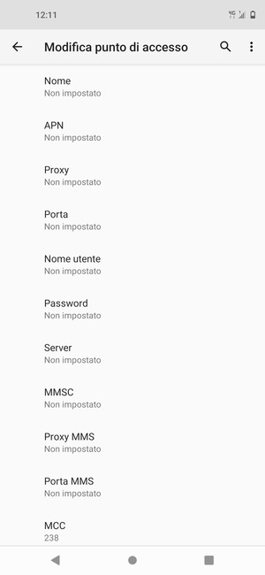 Inserisci le informazioni di Internet