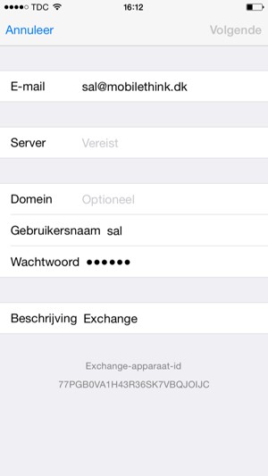Voer uw Exchange e-mailgegevens in en selecteer Volgende