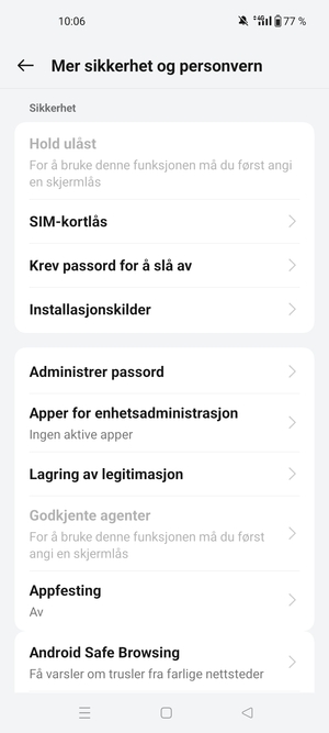 Bla til og velg SIM-kortlås