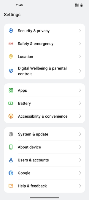 Scroll to and select Security & privacy
