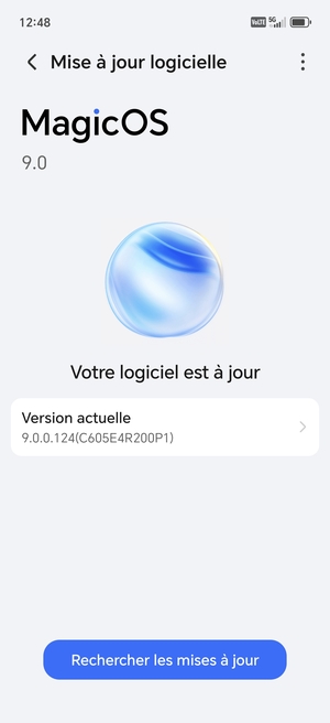 Si votre téléphone est à jour, vous verrez l'écran suivant