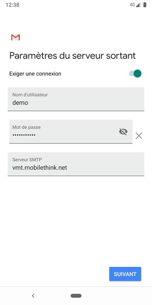 Saisissez l'adresse du serveur sortant