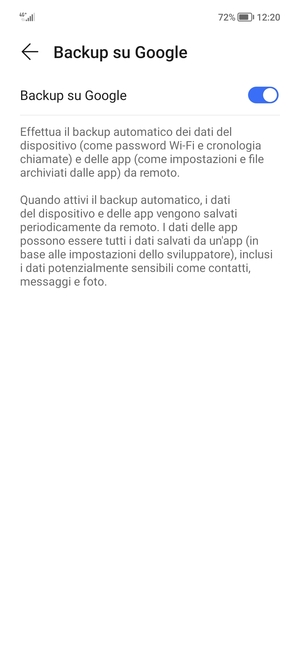 Seleziona il tasto Indietro
