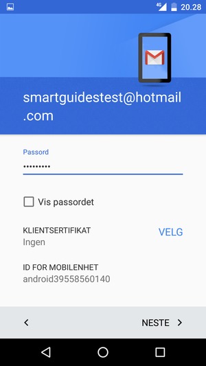 Skriv inn passord og velg NESTE