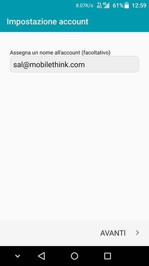 Scegli un nome per il tuo account e seleziona AVANTI