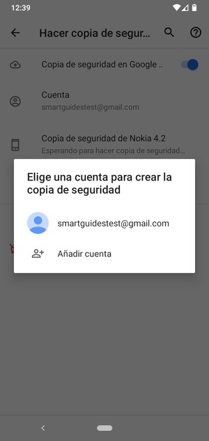 Seleccione su cuenta de copia de seguridad