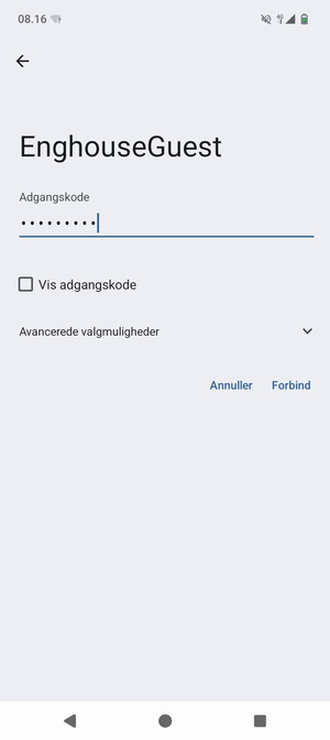 Indtast Wi-Fi adgangskoden og vælg Forbind